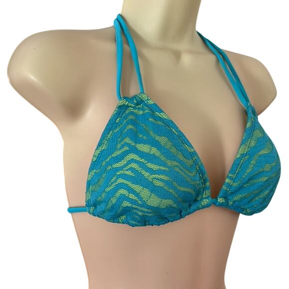 Bongo Junior Size M Blue & Yellow Neon Lace String Bikini Top - Picture 2 of 6